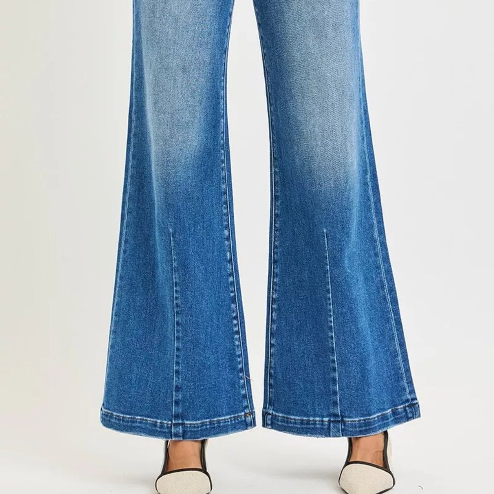 RISEN Full Size Mid Rise Wide Leg Jeans with Flared Look Plus Size - Picture 3 of 6